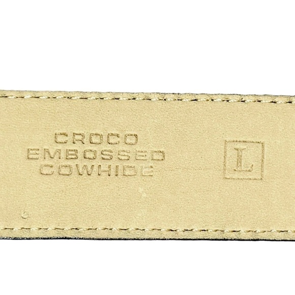 Fossil Black Croco Embossed Cowhide Belt Scrolled Silver Tone Accents/Buckle - L - Picture 4 of 15